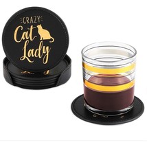 Coasters For Drinks With Stand Holder, Drink Coasters Gold Quotes Crazy Cat Lady - $17.99