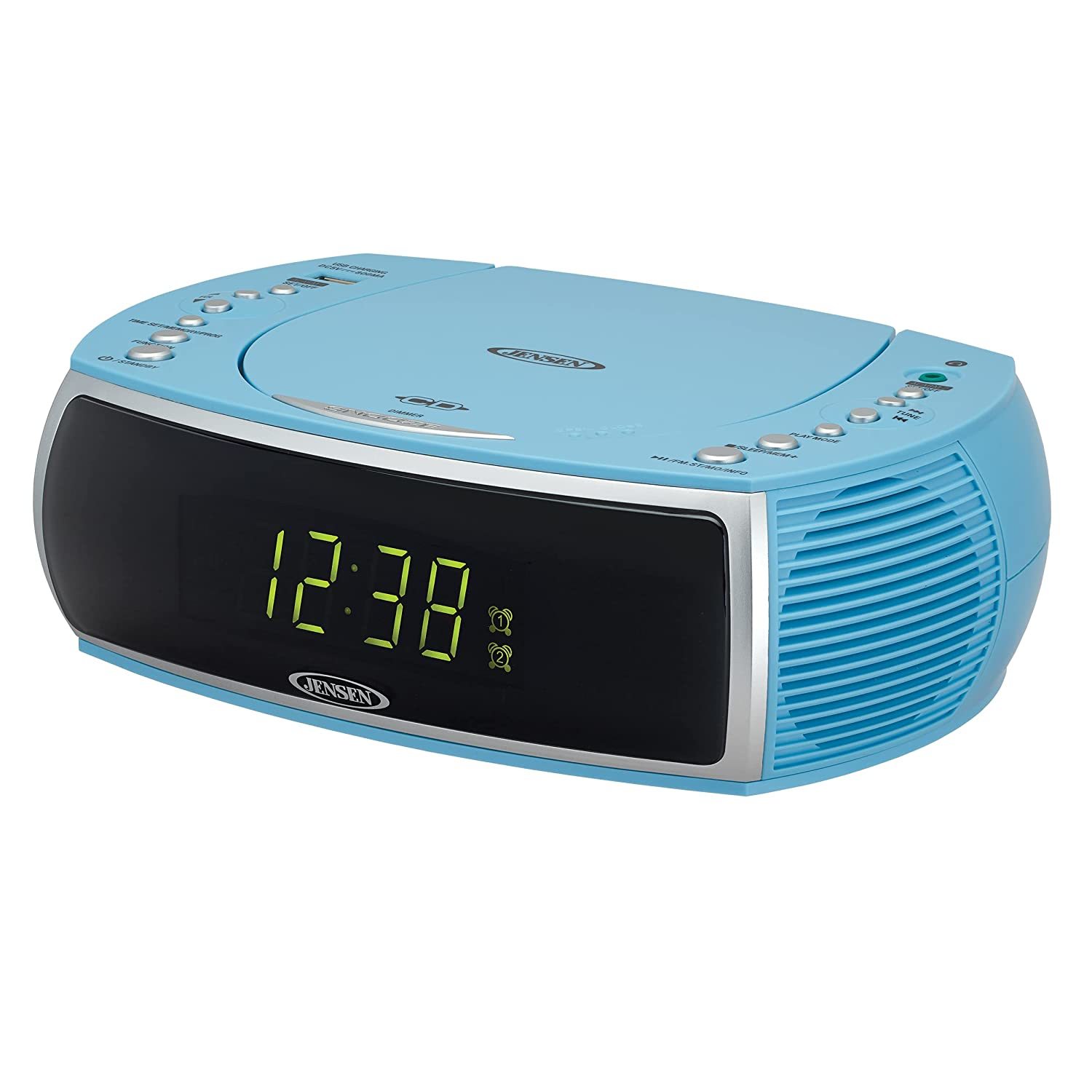 Jensen Sky Blue Modern Home CD Tabletop Stereo Clock Digital AM/FM Radio CD Play - $106.99