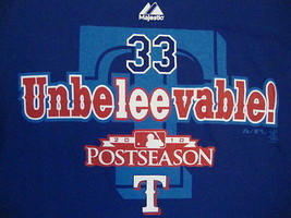 MLB Texas Rangers Major League Baseball Cliff Lee #33 Majestic Blue T Shirt M - $18.80