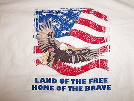 United States USA &quot;Land Of The Free..&quot; Patriotic Eagle White Graphic T S... - $19.64