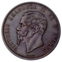 1862 Italy 10 Centesimi Coin in XF, KM# 11.1 - £69.19 GBP