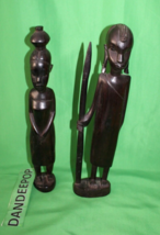 Vintage Pair Of Hand Carved Ebony Ironwood African Warrior Figures 14&quot; Tall - £98.91 GBP