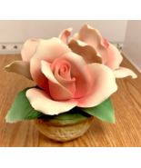 Vintage Capodimonte Italy 3 Pink Roses in Basket  5 x 5 x 5 in. [e-05] - $15.00