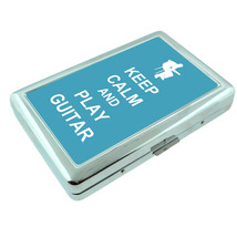 Metal Silver Cigarette Case Holder Box Keep Calm and Play Guitar Design-011 - £13.41 GBP