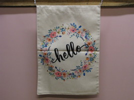 Hello Flower Wreath Burlap Garden Flag - £3.16 GBP