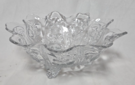 Vintage Jeannette Footed Clear Glass Fruit Bowl Etched Flowers 10.5" Wide - $39.59