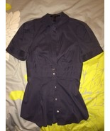 BCBG MAXAZRIA SEXY BLOUSE DUSTY BLUE BUTTON FRONT SHIRT BACK TIE XS - £22.30 GBP