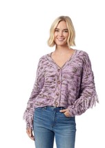 Jessica Simpson Cardigan Sweater-Aamina Fringe In Amethyst Size Small We... - $17.99
