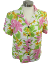 Caribbean Joe Women M vintage Hawaiian shirt tropical luau floral button up - £17.83 GBP