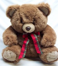 VINTAGE Russ HESS&#39;S NICE BROWN TEDDY BEAR W/ PLAID BOW 12&quot; Plush Stuffed... - £19.45 GBP