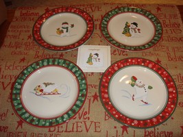 Longaberger Christmas Holiday Snowman Snack Plates Set Of 4 - £33.46 GBP