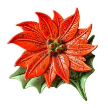 Poinsettia Brooch Pin Christmas Celluloid Plastic Vintage MCM Holiday Winter Red - $17.80