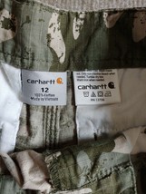 Carhartt Camouflage Cargo Shorts Youth Boys Sz 12 Green Adjustable Waist Ripstop - £15.52 GBP