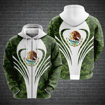 Mexico National Flag Printed Hooded Zip-Up Sweatshirts Fashion 3D Eagle Pattern  - £96.89 GBP
