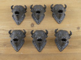 6 WALL MOUNT BUFFALO KEY HOOKS WALL HOME DECOR CABIN CAST IRON BISON COU... - $29.99