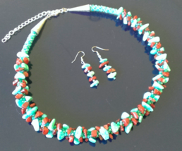 Handmade Designer Necklace &amp; Earring Set Amazonite Jasper Nugget Gemstones#Gift - $43.98