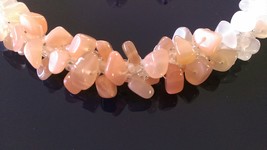 Handmade Designer Moonstone Necklace Earring Set Peach &amp; White Kumihimo ... - $54.97