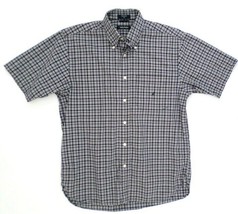 Nautica Men&#39;s Casual Short Sleeve Shirt M Blue Gray Plaid - £10.85 GBP