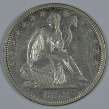 1858 Seated Liberty circulated silver half dollar VF+ details Rim Cud on obverse - $190.00