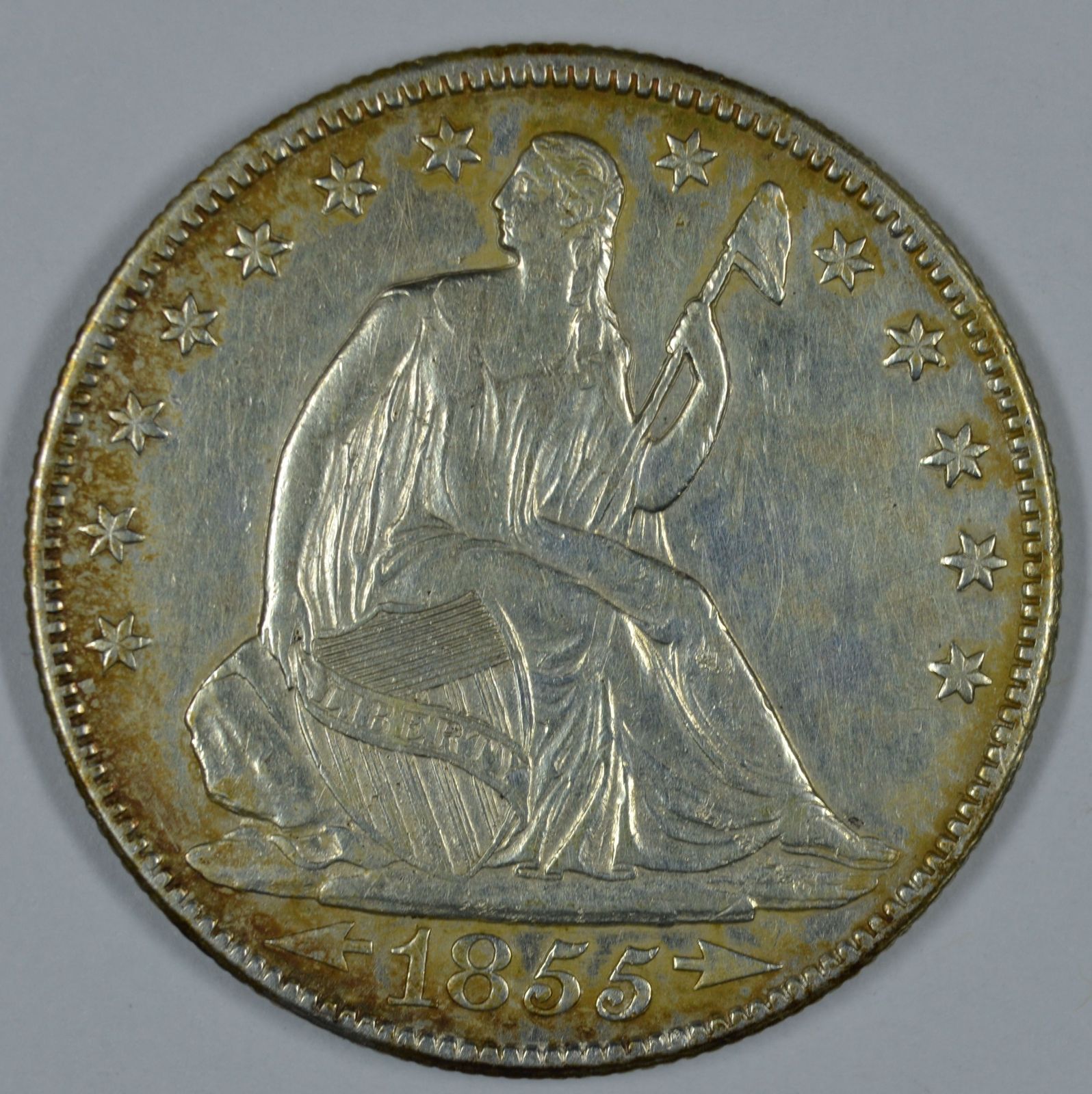 Primary image for 1855 O Seated Liberty circulated silver half dollar VF+ details Doubling on obv