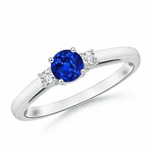 ANGARA 0.69 Ct Round Sapphire &amp; Diamond Three Stone Engagement Ring in 14K Gold - £1,472.19 GBP