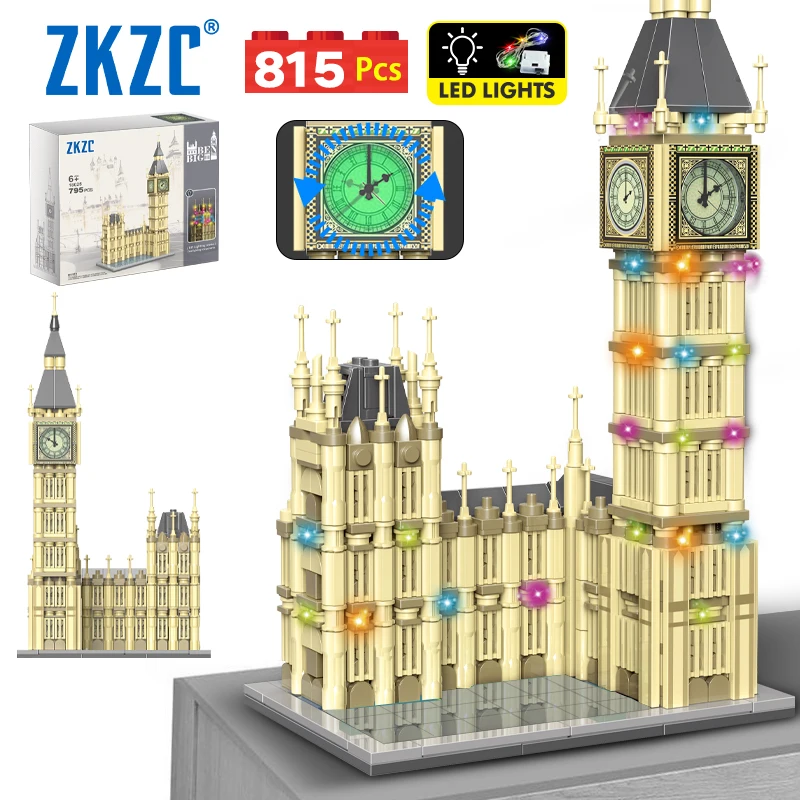 815pcs City Architecture MOC 3D Pointer Rotation Luminous Clock Building Blocks - £33.16 GBP