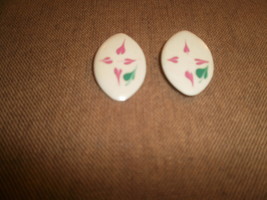 Vintage Earrings , Cream with Pink Floral - $1.00