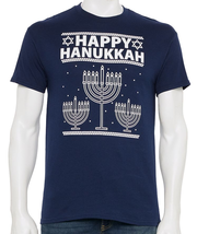 NEW Mens Happy Hanukkah Tee sz S navy menorah graphic t-shirt Festival o... - £7.82 GBP