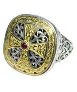  Gerochristo 2499 - Gold, Silver &amp; Ruby -Medieval-Byzantine Cross Ring  ... - $1,280.00