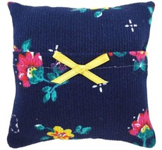 Tooth Fairy Pillow, Navy Blue, Floral Print Fabric, Yellow Ribbon Bow Tr... - $4.95