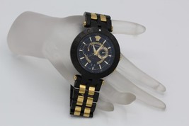 Versace Black &amp; Gold V-Race Dual Time Chronograph 46MM Men&#39;s Watch VEBV0... - £410.78 GBP