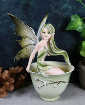 Ebros Amy Brown Matcha Green Tea Fairy In Teacup Figurine Fairy Garden 6&quot;H - £32.23 GBP