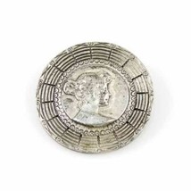 Antique Statement  Brooch Silver Cameo Relief 1940S Vintage Brooch Round... - $28.71