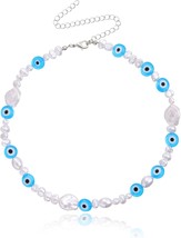 Pearl Evil Eyes Beaded Choker Necklace Adjustable Chain Necklace Bohemia... - £16.74 GBP