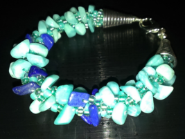 6&quot;-8&quot; Bracelet and Earrings Amazonite &amp; Lapis Beads Kumihimo Woven Womens/Girls  - £24.05 GBP
