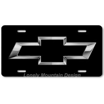Chevy Bowtie Inspired Art Gray on Black FLAT Aluminum Novelty License Tag Plate - £14.15 GBP
