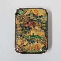 Russian Trinket Box Vintage Black Lacquer Mstera Lined Small Fairy Tale Sun Moon - £139.86 GBP