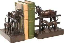 Bookends Bookend EQUESTRIAN Lodge Dog Horse Field Separated by Fence Chocolate - £291.86 GBP