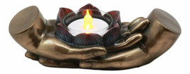 Ebros Dhyana Mudra Buddha Palms With Padma Lotus Tea Light Votive Candle... - $25.99