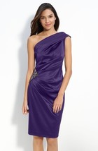 Eliza J Beaded One Shoulder Satin Dress Sz 2 Purple - $97.02