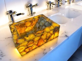 Yellow Agate Stone Wash Basin Handmade Luxury Countertop Vanity Kitchen ... - $1,701.14+