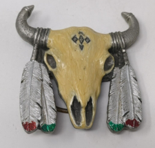 Vintage Native American Cow Skull Western Cowboy Belt Buckle Enamel 90s ... - $24.25
