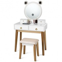 Vanity Set with 3-Color Lighted Touch Screen Dimming Mirror and 4 Drawers - Colo - £221.92 GBP