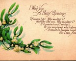 I Wish You a Merry Christmas Mistletoe Poem 1910s Postcard - £3.11 GBP