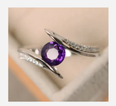 Silver Purple Gem Rhinestone Ring Size 5 6 7 8 9 - £31.59 GBP