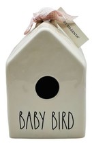 Rae Dunn BABY Bird Birdhouse Ceramic White Decor Farmhouse Pink Gingham Ribbon - £10.52 GBP