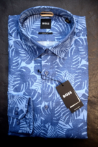 Hugo Boss Men&#39;s HAL Kent Casual Fit Leaf Print Cotton/Linen Dress Shirt 39 15.5 - $65.42