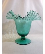 Blenko #388 Sea Green Ruffled Wide Rim Vase Pedestal Base 8&quot;x 8&quot; Introdu... - $33.61