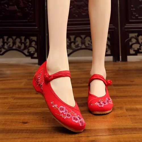 Veowalk Peach Flower Embroidered Women Casual Canvas Ballet Flats Vintage Ladies - £52.04 GBP