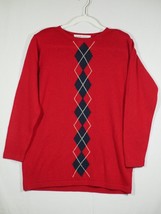 Vtg Karen Scott M Red Argyle Long Sleeve Pullover Sweater Acrylic Merino Wool - £15.65 GBP